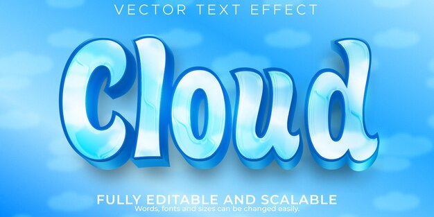 Efecto de texto de cielo de nubes, estilo de texto editable suave y de dibujos animados