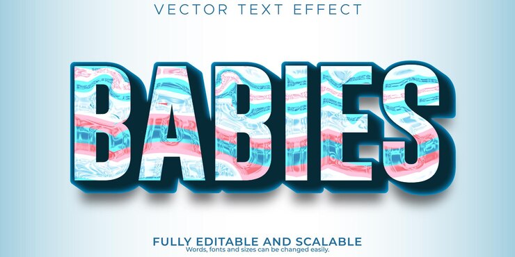 Vector gratuito efecto de texto colorido bebé estilo de texto rosa y azul editable