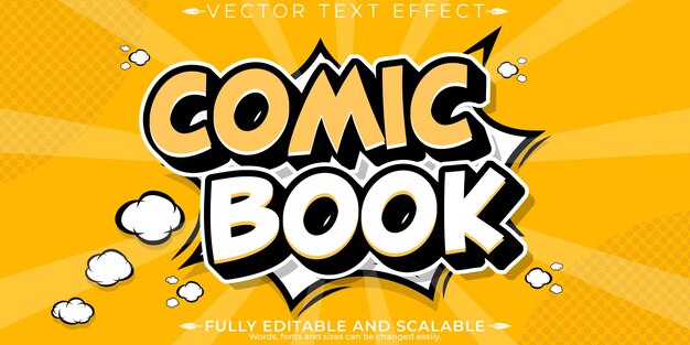 Efecto de texto de cómic estilo de dibujo animado y boom editable