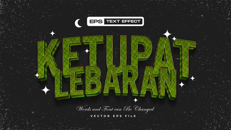 Vector gratuito efecto de texto de comida asiática ketupat lebaran o eid al fitr verde 3d