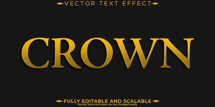 Vector gratuito efecto de texto de corona editable estilo de texto de oro y rey editable