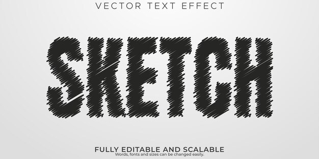 Efecto de texto de croquis logotipo editable y estilo de texto de letra negra