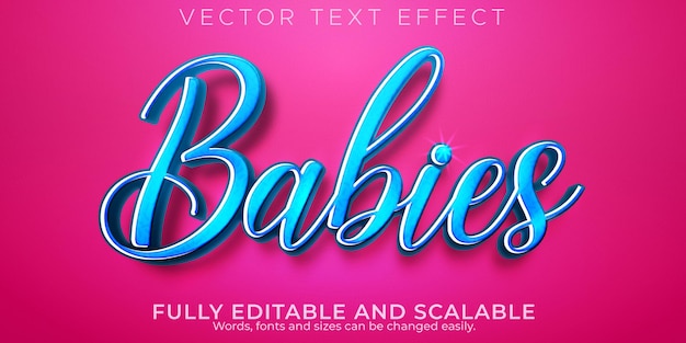 Vector gratuito efecto de texto de cumpleaños de bebé, boda editable y estilo de texto suave