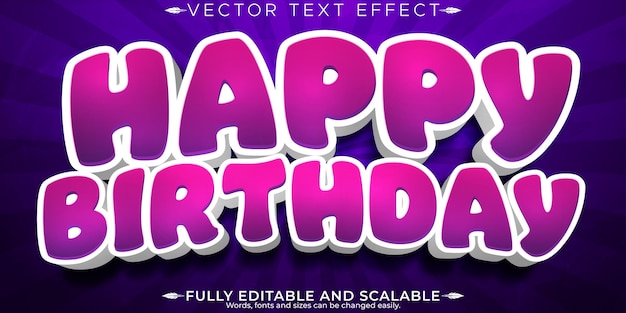 Efecto de texto de cumpleaños edición celebración y fiesta estilo de fuente personalizable