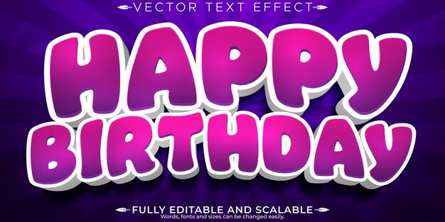Efecto de texto de cumpleaños edición celebración y fiesta estilo de fuente personalizable