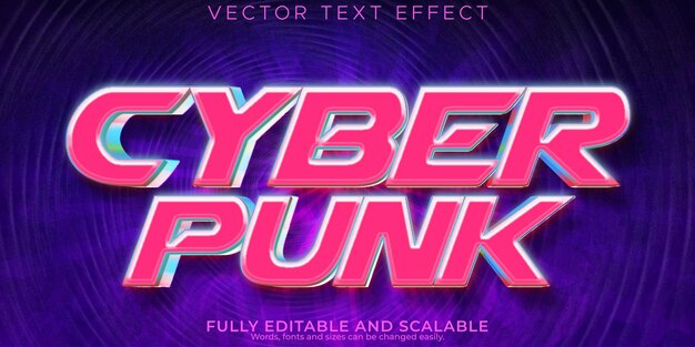 Efecto de texto cyber punk futuro editable y estilo de fuente digital