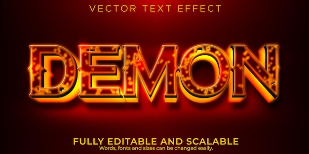 Efecto de texto demonio diablo, rojo editable y estilo de texto de terror