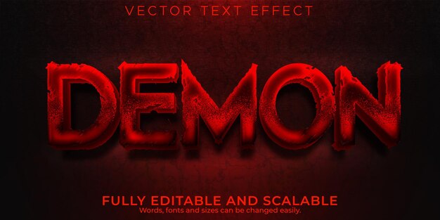 Efecto de texto de demonio, estilo de texto editable de halloween e infierno