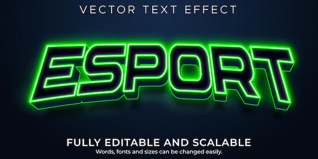 Vector gratuito efecto de texto de deportes, neón editable y estilo de texto de juegos.
