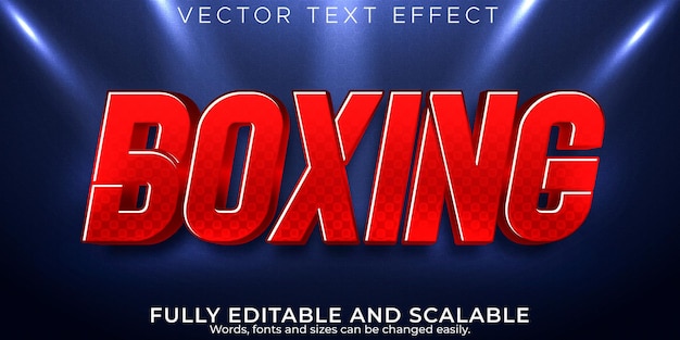 Vector gratuito efecto de texto deportivo de boxeo rojo editable y estilo de texto de potencia