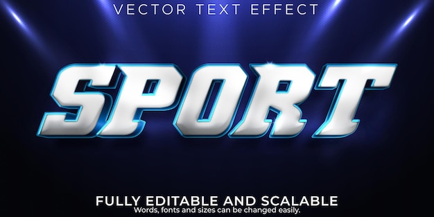 Vector gratuito efecto de texto deportivo, estilo de texto metálico y brillante editable