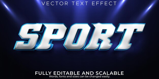 Efecto de texto deportivo, estilo de texto metálico y brillante editable