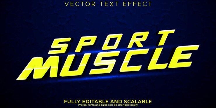 Vector gratuito efecto de texto deportivo estilo de texto de músculo y gimnasio editable