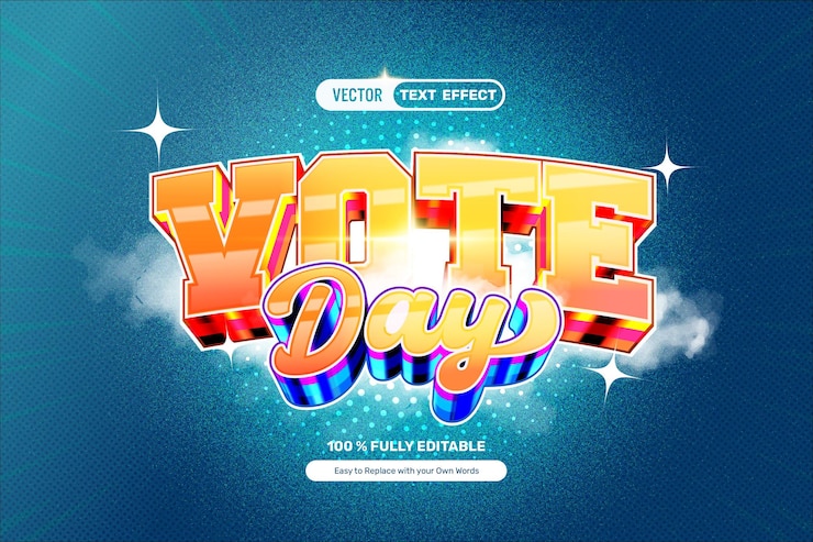 Vector gratuito efecto de texto del día de la votación en 3d