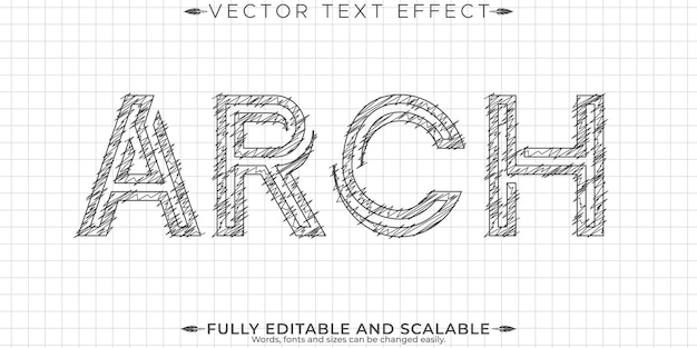 Efecto de texto de dibujo de arquitecto estilo de texto de ingeniería y arquitectura editable