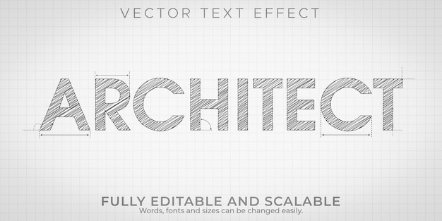 Vector gratuito efecto de texto de dibujo de arquitecto, ingeniería editable y estilo de texto arquitectónico