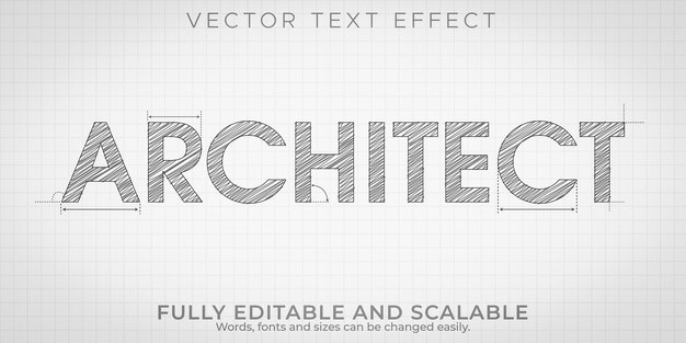 Efecto de texto de dibujo de arquitecto, ingeniería editable y estilo de texto arquitectónico