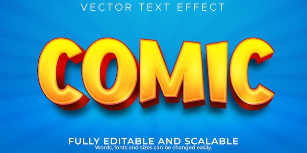 Efecto de texto de dibujos animados de héroes, cómic editable y estilo de texto divertido
