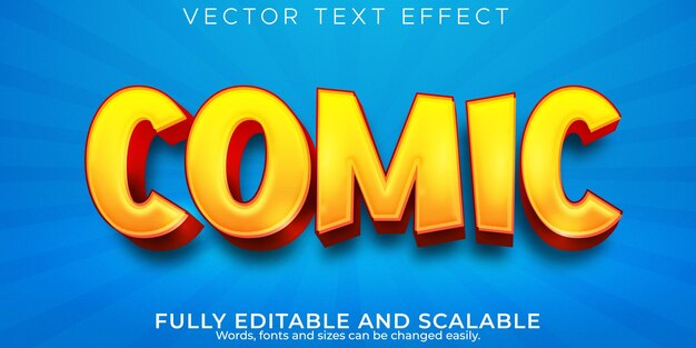 Efecto de texto de dibujos animados de héroes, cómic editable y estilo de texto divertido