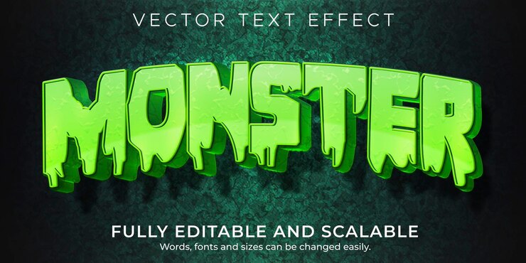 Vector gratuito efecto de texto de dibujos animados de monstruo; estilo de texto cómico y divertido editable