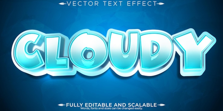 Vector gratuito efecto de texto de dibujos animados en la nube dibujos animados editables y estilo de fuente personalizable en la nube