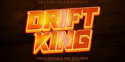 Vector gratuito efecto de texto drift king estilo de texto editable de carrera y deporte