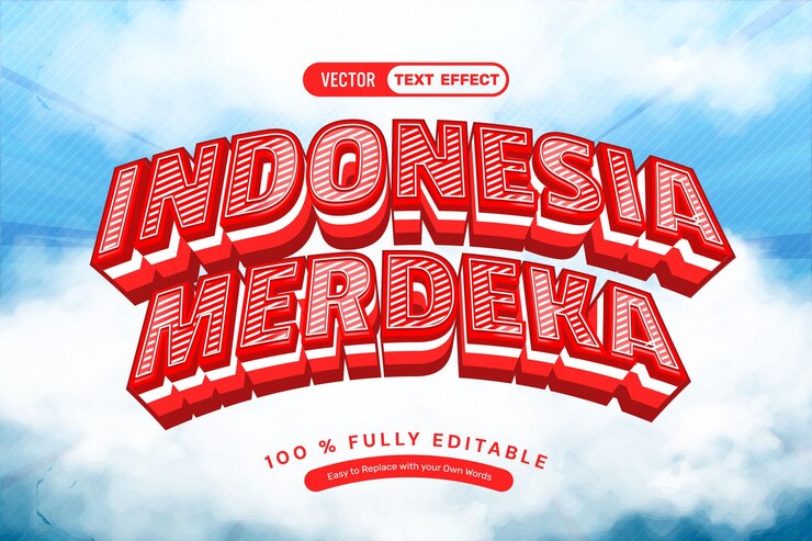 Efecto de texto editable 3D Red Indonesia Merdeka