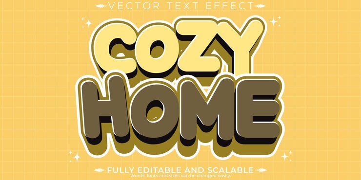 Vector gratuito efecto de texto editable acogedor, estilo de fuente 3d personalizado y retro