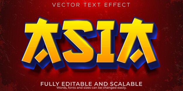 Efecto de texto editable asia, asia 3d y estilo de fuente tradicional