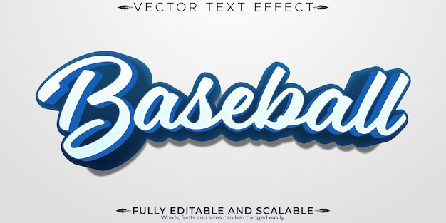 Efecto de texto editable de béisbol estilo de texto edible de deporte y juego