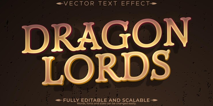 Vector gratuito efecto de texto editable del dragón estilo de texto de señor y fuego editable