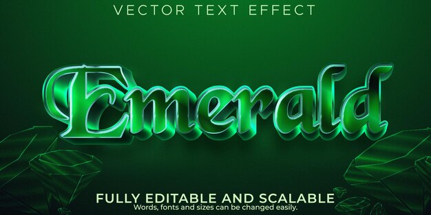 Efecto de texto editable esmeralda, lujo 3d y estilo de fuente brillante