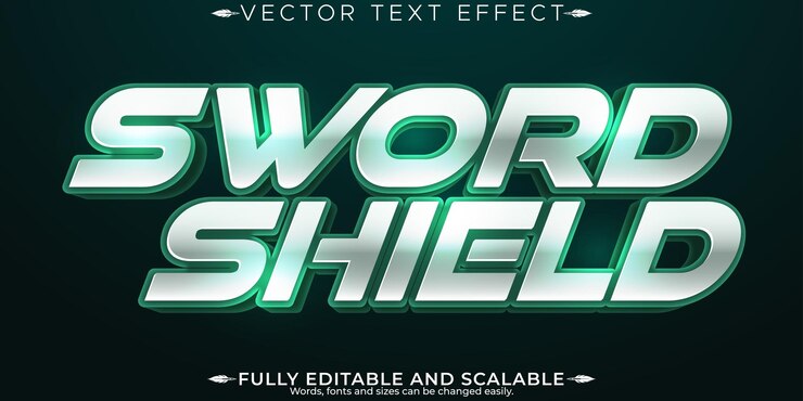 Vector gratuito efecto de texto editable de espada, estilo de texto de escudo y caballero editable