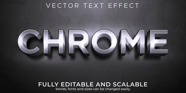 Efecto de texto editable, estilo de texto cromado metálico