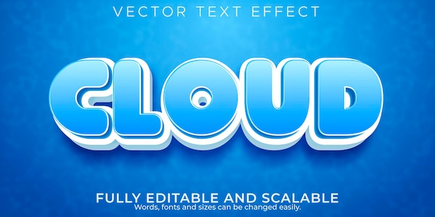 Efecto de texto editable, estilo de texto de nube azul