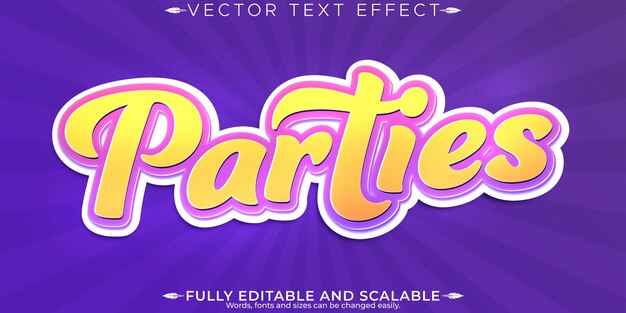 Efecto de texto editable para fiestas, dibujos animados editables y estilo de texto divertido
