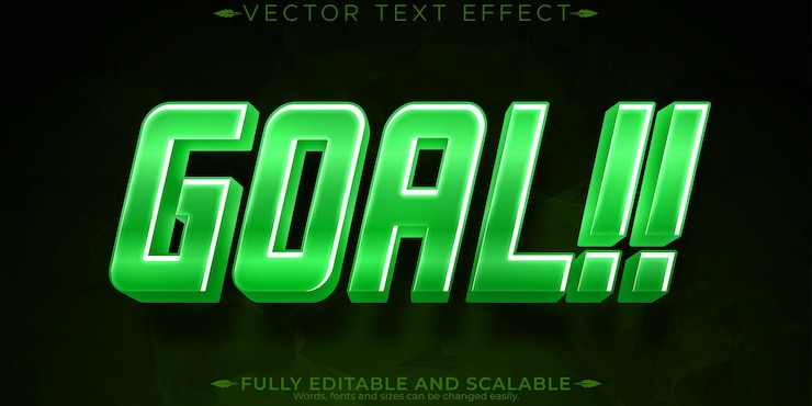 Vector gratuito efecto de texto editable de goles estilo de texto de deporte y fútbol editable