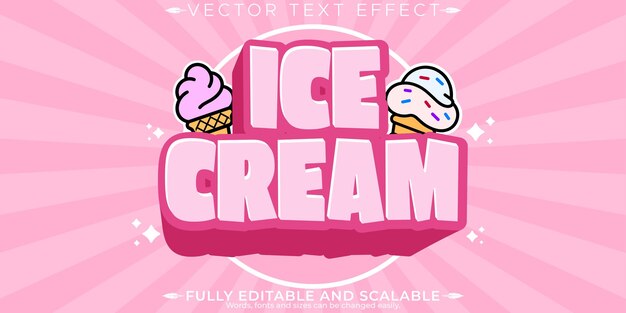 Efecto de texto editable de helado postre editable y estilo de texto dulce