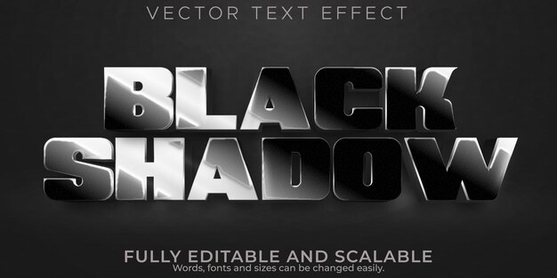 Efecto de texto editable negro, 3d metálico y estilo de fuente de sombra