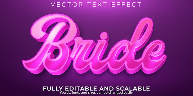 Efecto de texto editable novia, estilo de fuente 3d rosa y suave