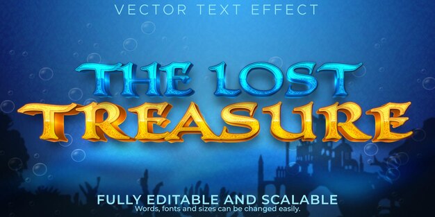 Efecto de texto editable océano, tesoro 3d y estilo de fuente de agua