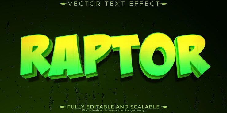 Vector gratuito efecto de texto editable de raptor estilo de texto editable de dino y dinosaurio
