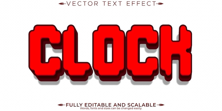 Vector gratuito efecto de texto editable del reloj alarma editable y estilo de texto rojo