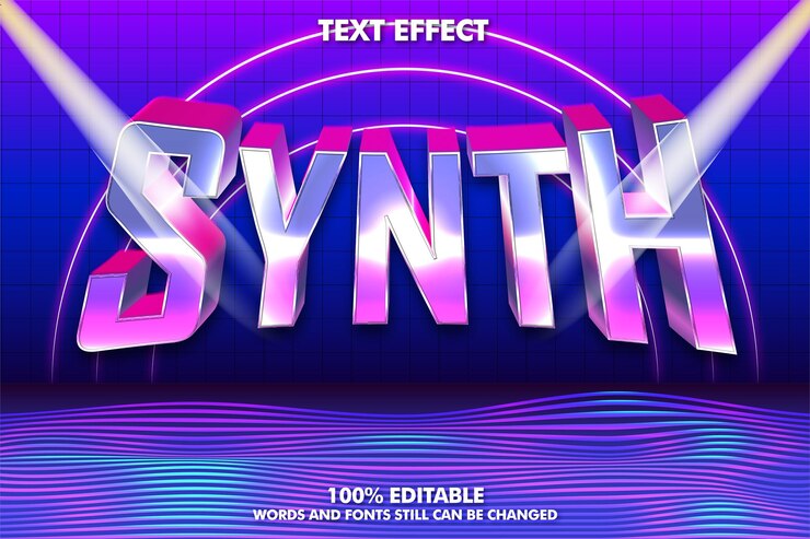 Vector gratuito efecto de texto editable retrowave o synthwave texto retro de los años 80