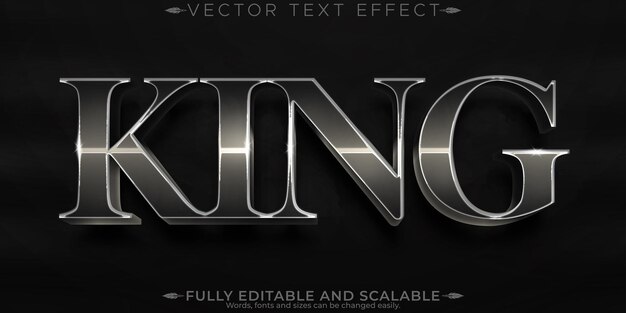 Efecto de texto editable rey estilo de fuente metálico y brillante 3D