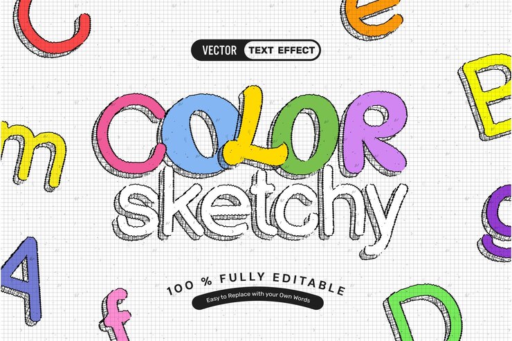 Vector gratuito efecto de texto editable simple dibujado a mano