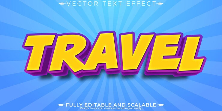 Vector gratuito efecto de texto editable para viajes estilo de texto de dibujos animados y cómics editable