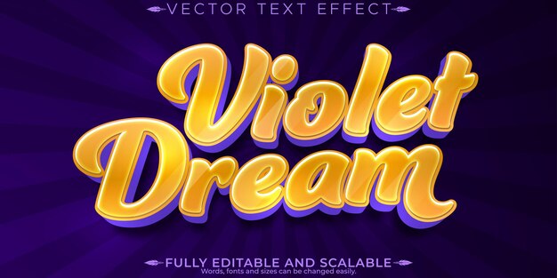 Efecto de texto editable violeta sueño editable y estilo de texto púrpura