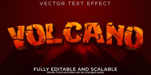 Efecto de texto editable volcán, estilo de fuente de fuego y lava 3d