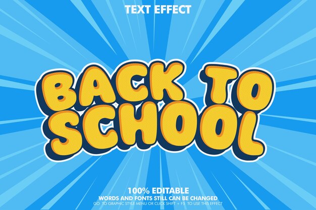 efecto de texto editable de vuelta a la escuela con concepto retro